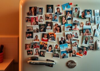 family photos on the fridge