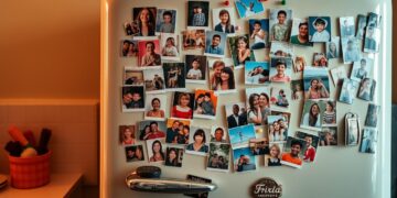 family photos on the fridge